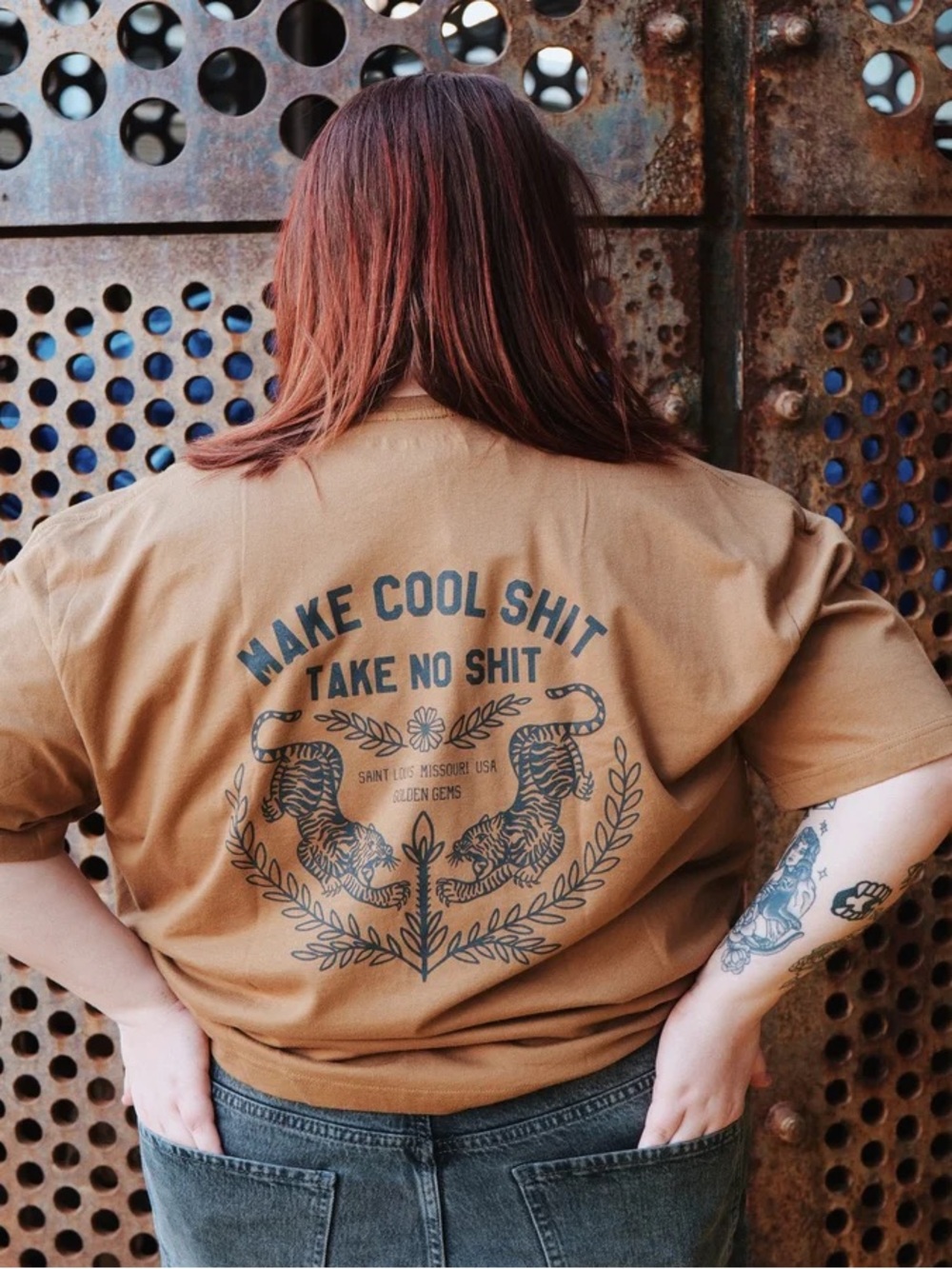Men's Graphic Tee - Tan "Make Cool Shit" Back Print